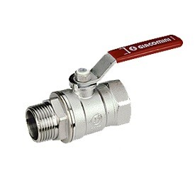 Кран шаровой, R254DL, 1/2", ВН, ручка-рычаг красный, хромированный