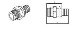 [НЕСТАНДАРТ]  Переходник латунный с н.р. 20х1,9-R1/2"/L15 (ст.арт.139442-001)